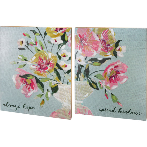 Set of 2 Large Botanical Floral Design Wooden Wall Décor Signs (Always Hope & Spread Kindness) from Primitives by Kathy