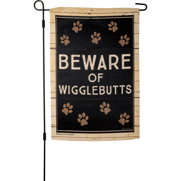 Dog Lover Paw Print Design Beware Of Wigglebutts Decorative Garden Flag 12x18 from Primitives by Kathy