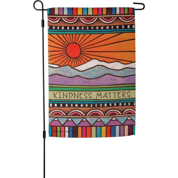 Brightly Colored Wood Burned Art Design Kindness Matters Decorative Garden Flag Sign 12x18 from Primitives by Kathy