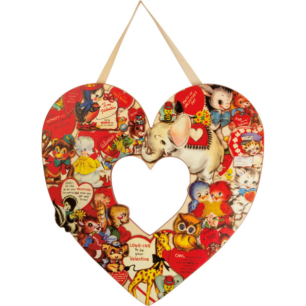 Retro Themed Heart Shaped Decorative Wooden Wreath 14 Inch from Primitives by Kathy
