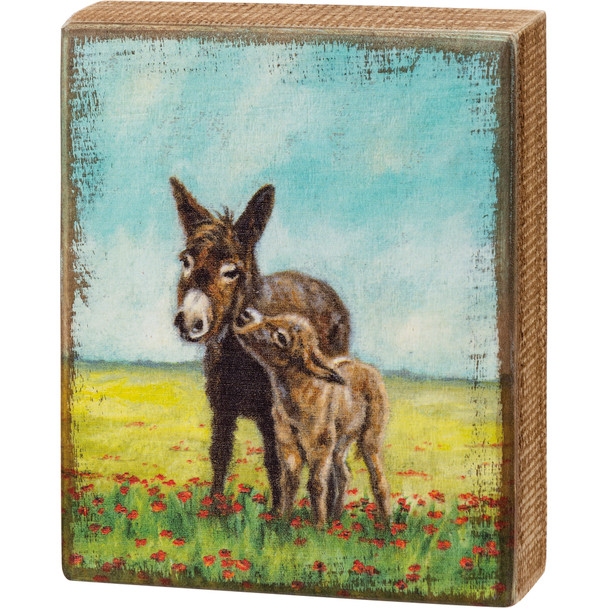 Mule & Baby In Flower Field Decorative Wooden Block Sign Wall Décor 6 Inch x 7.5 Inch from Primitives by Kathy