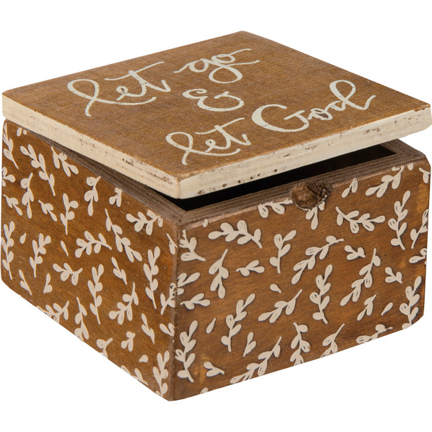 Botanical Print Design Let Go & Let God Decorative Hinged Wooden Keepsake Box 4x4 from Primitives by Kathy