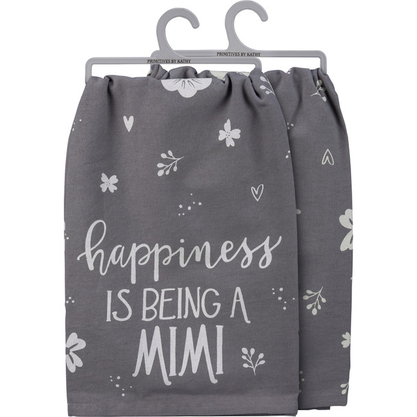 Gray & White Floral Print Design Happiness Is Being A Mimi Cotton Kitchen Dish Towel 28x28 from Primitives by Kathy