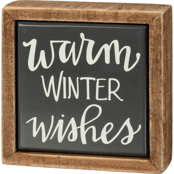 Hand Lettered Design Warm Winter Wishes Tile Like Finish Decorative Wooden Box Sign 3x3 from Primitives by Kathy