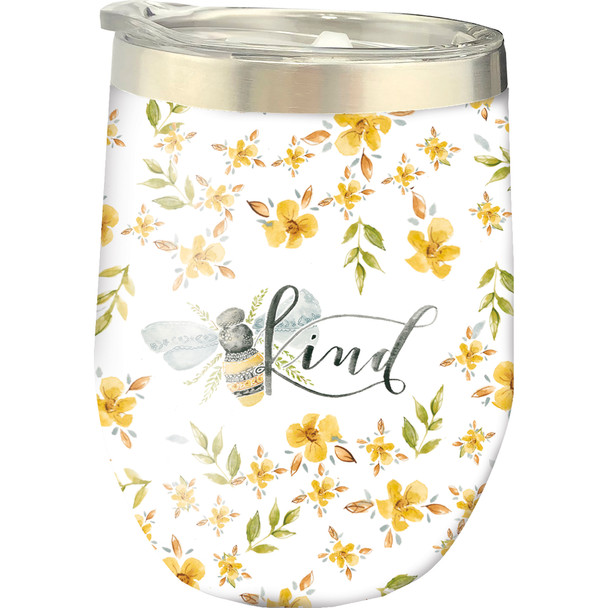 Watercolor Floral Bumblebee Design Be Kind Stainless Steel Wine Tumbler 12 Oz from Primitives by Kathy