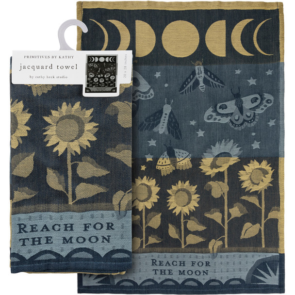 Celestial & Sunflower Design Reach For The Moon Jacquard Cotton Dish Towel 20x28 from Primitives by Kathy