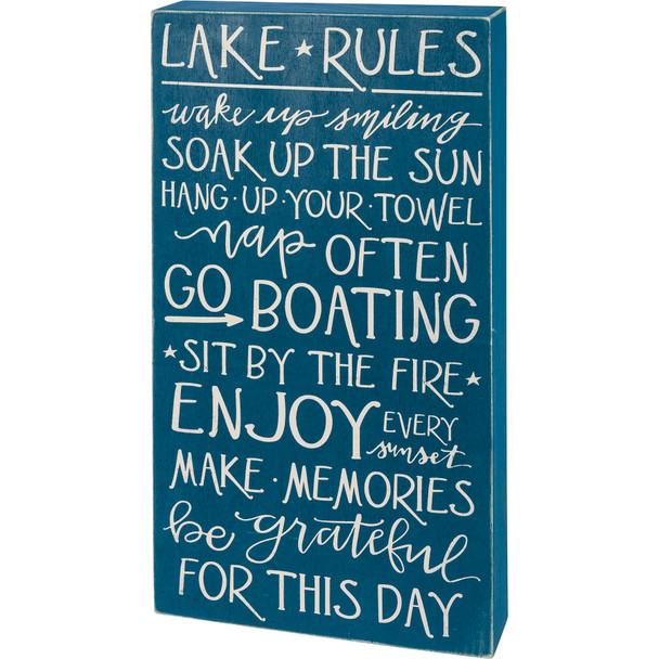 Blue & White Lake Rules Decorative Wooden Box Sign Wall Décor 8x16 from Primitives by Kathy
