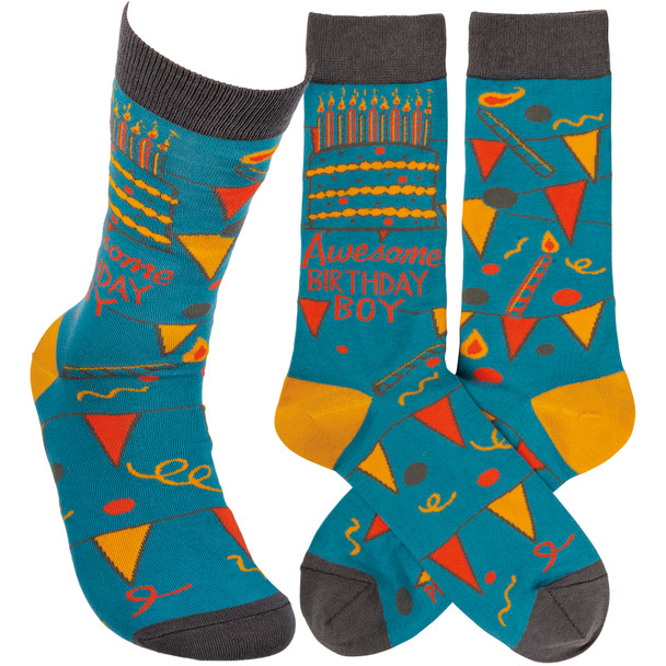 Awesome Birthday Boy Colorfully Printed Cotton Socks from Primitives by Kathy