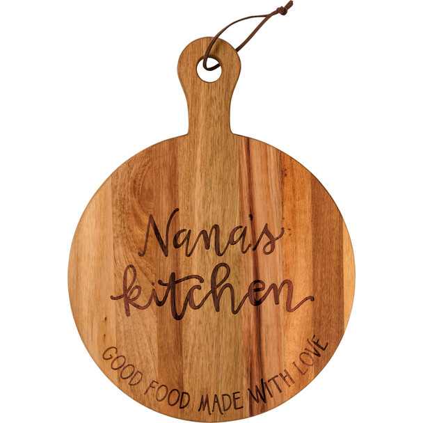 Nana's Kitchen Food Made With Love Round Wooden Cutting Board 10 Inch x 13.25 Inch from Primitives by Kathy