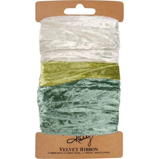 Set of 3 Velvet Botanical Colors Gift Ribbon (Cream & Light Green & Dark Green) from Primitives by Kathy