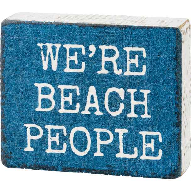 Blue & White We're Beach People Decorative Wooden Block Sign 3 Inch x 2.5 Inch from Primitives by Kathy