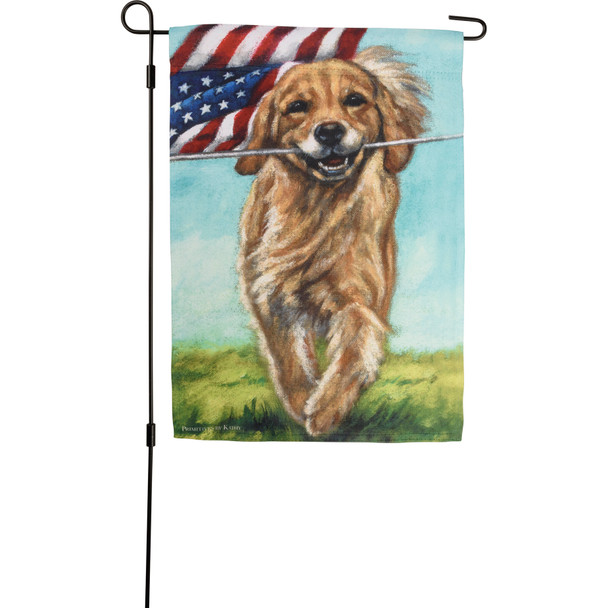 Patriotic Running Dog With American Flag Garden Flag 12x18 from Primitives by Kathy