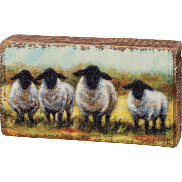 Four Sheep In Autumn Trees Field Decorative Wooden Block Sign Décor 3.5 Inch from Primitives by Kathy