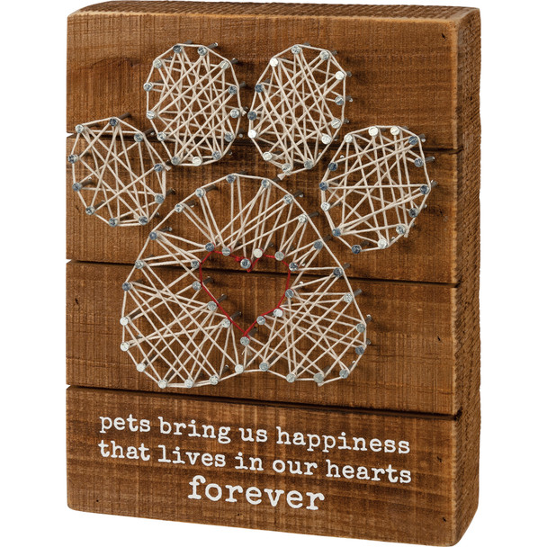 Pawprint Heart Pets Bring Us Happiness In Our Hearts Forever Decorative String Art Box Sign 6x8 from Primitives by Kathy