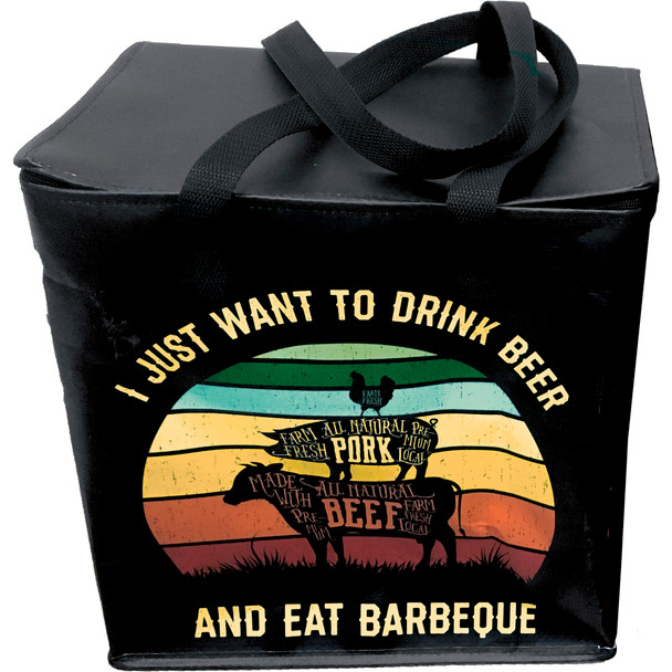 Farm Animal Design Drink Beer & Eat Barbeque Double Sided Insulated Picnic Tote Bag from Primitives by Kathy