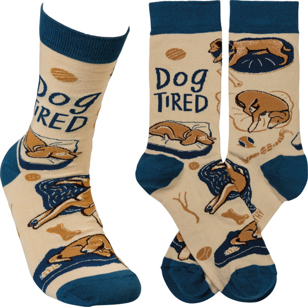 Dog Tired Colorfully Printed Cotton Socks from Primitives by Kathy