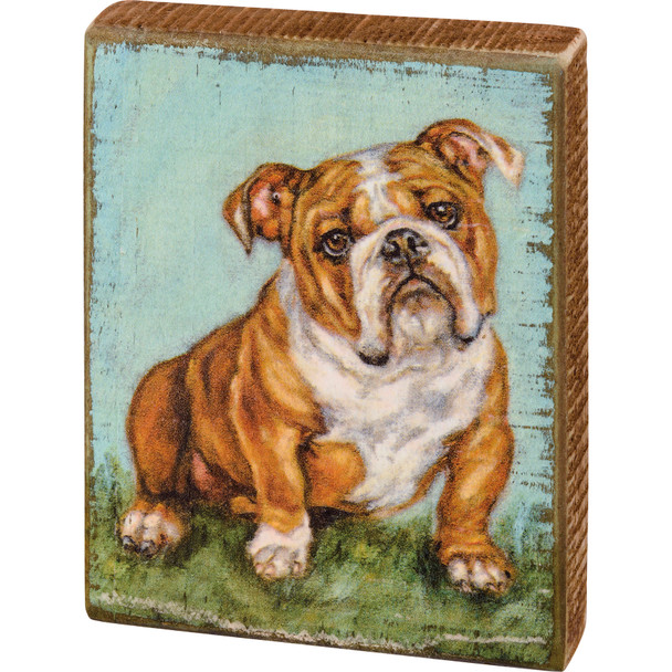 Dog Lover Sitting Bulldog Decorative Wooden Block Sign 4x5 from Primitives by Kathy