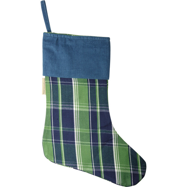 Blue & Green Plaid Corduroy Cotton Christmas Stocking 11x18 from Primitives by Kathy