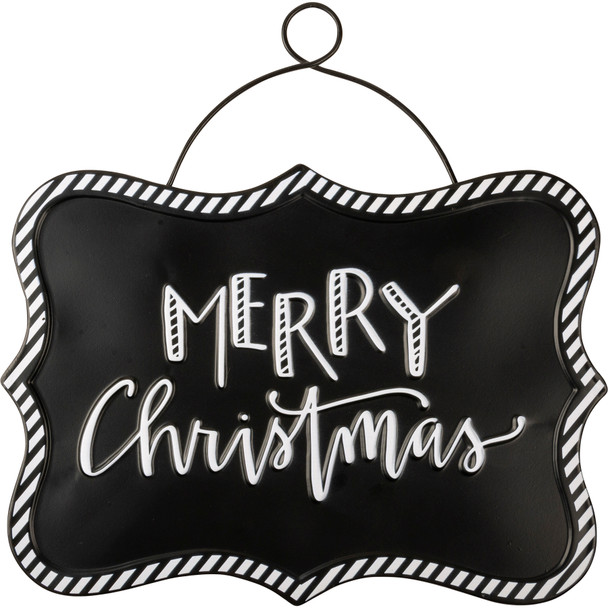 Decorative Hanging Metal Wall Décor Sign - Black & White Merry Christmas Sentiment 13 Inch from Primitives by Kathy