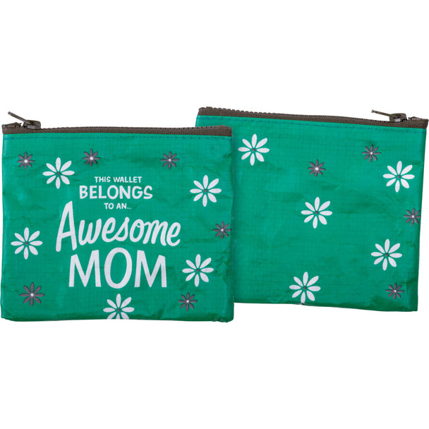 This Wallet Belongs To An Awesome Mom Green Floral Design Zipper Wallet from Primitives by Kathy