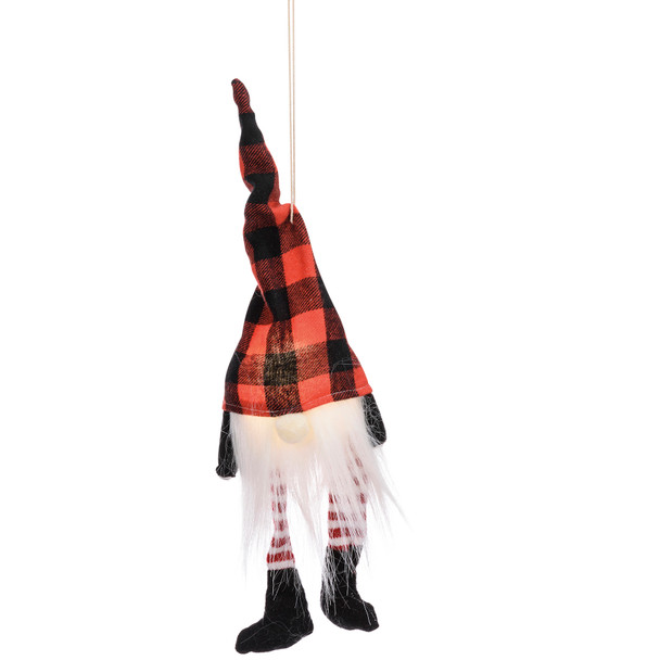 Fabric Gnome With Red & Black Buffalo Check Hat Light Up Ornament (Battery Operated) from Primitives by Kathy