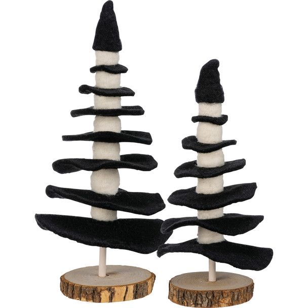 Layered Black & White Felt Decorative Tree Figurines Set of 2 from Primitives by Kathy