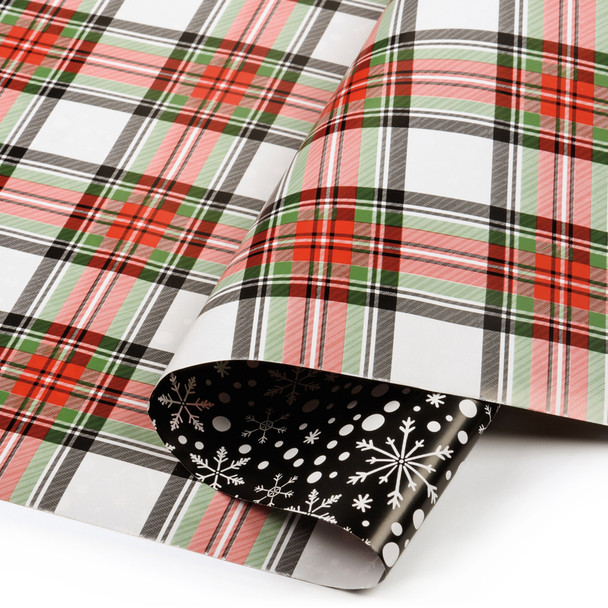 Double Sided Gift Wrap Paper Roll - Green Red Plaid & Black White Snowflakes - 9.75 Feet x 30 Inch from Primitives by Kathy