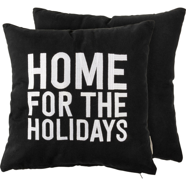 Home For Holidays Black & White Decorative Cotton Throw Pillow 16x16 from Primitives by Kathy