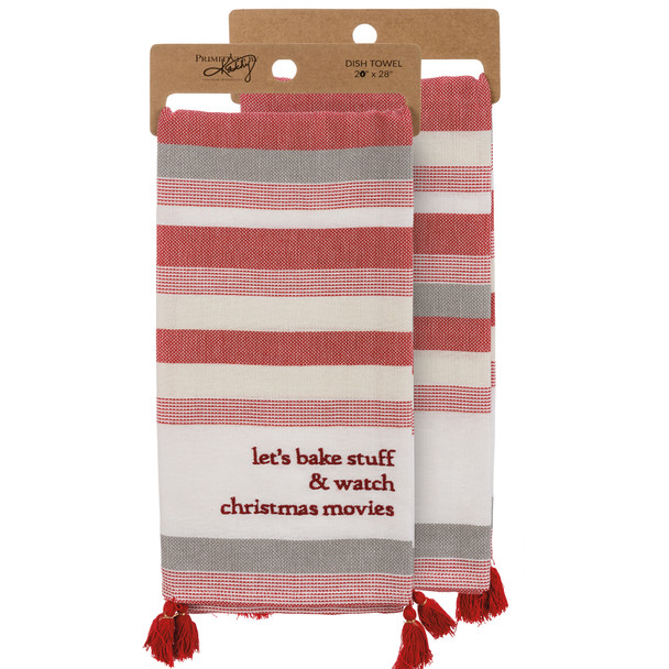 Woven Striped Let's Bake Stuff & Watch Christmas Movies Cotton Kitchen Dish Towel from Primitives by Kathy