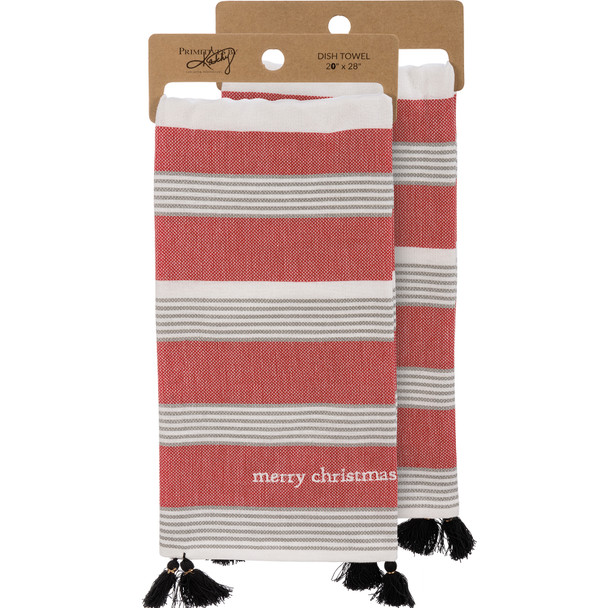 Red & White Striped Merry Christmas Woven Cotton Kitchen Dish Towel 20x28 from Primitives by Kathy