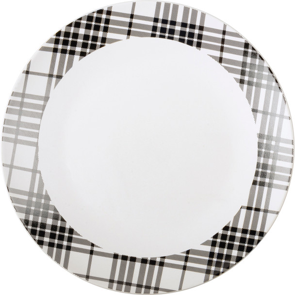 Black Plaid Design Stoneware Dinner Plate 10.75 Inch Diameter from Primitives by Kathy