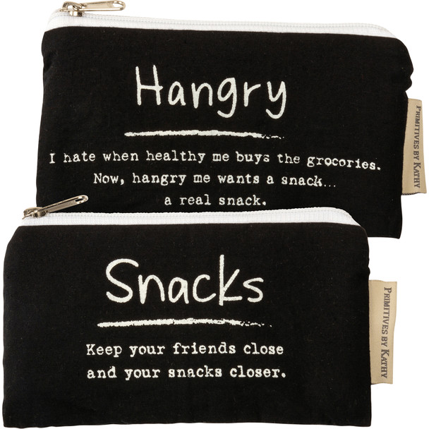 Set of 2 Hangry & Snacks Zipper Pouch Handbags from Primitives by Kathy