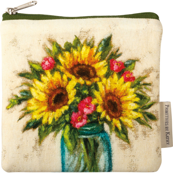 Everything Zipper Pouch Cotton Handbag - Colorful Daisy & Roses Design - 7 Inch x 6.5 Inch from Primitives by Kathy