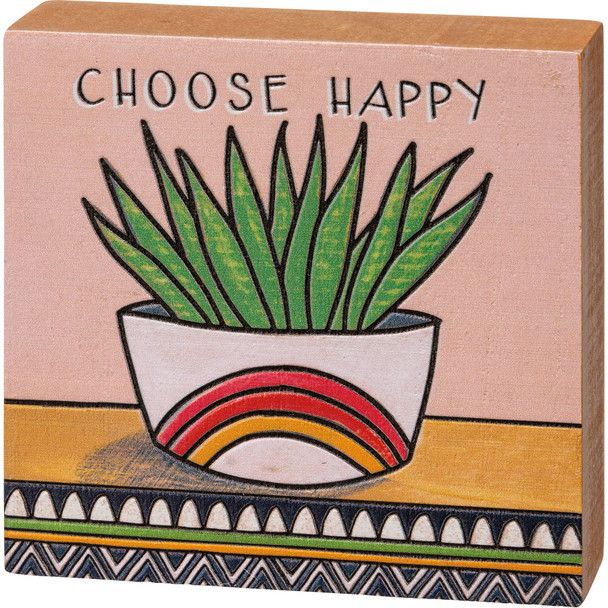 Woodburn Art Design Plant In Rainbow Pot Choose Happy Decorative Wooden Block Sign 4x4 from Primitives by Kathy