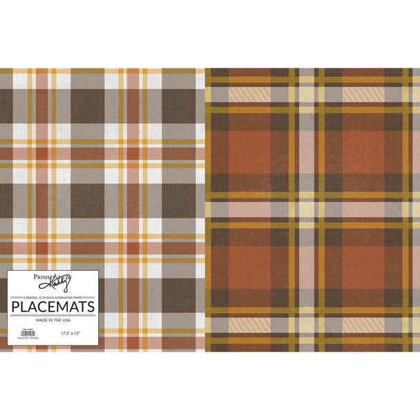 Paper Placemat Pad -Fall Colors Plaid Design - 24 Single Use Tear Away 17.5 Inch x 12 Inch from Primitives by Kathy