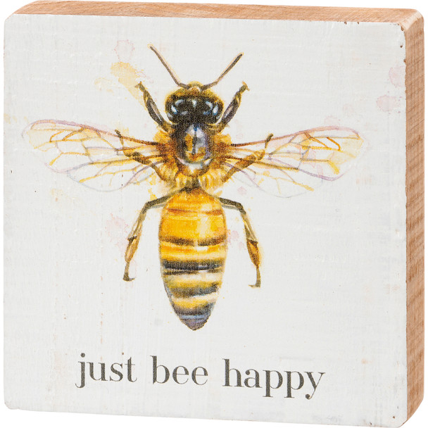 Bumblebee Design Just Bee Happy Decorative Wooden Block Sign Décor 4x4 from Primitives by Kathy