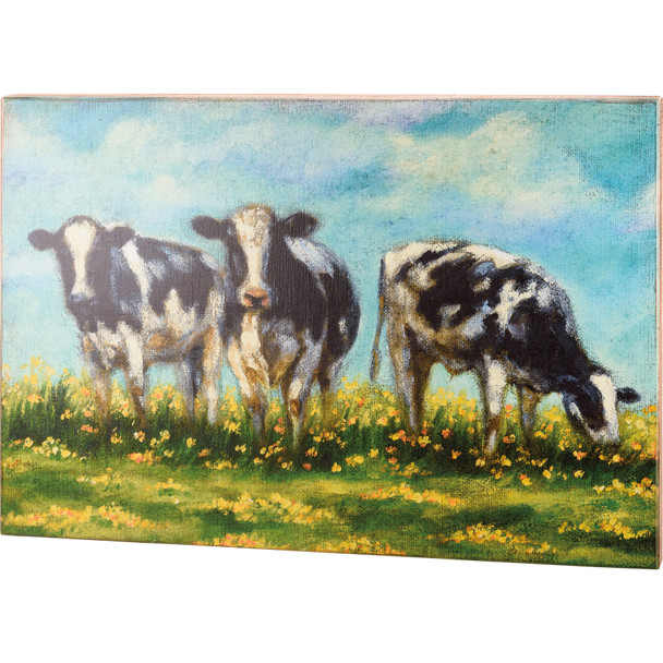 Trio Of Farmhouse Dairy Cows In Daisy Field Decorative Wooden Box Sign Wall Décor 32x22 from Primitives by Kathy