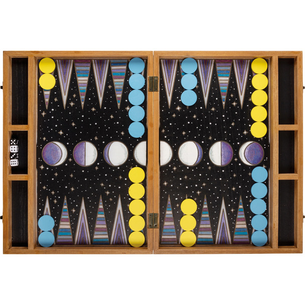 Backgammon Tabletop Game Vibrantly Colored Woodburn Art Design from Primitives by Kathy