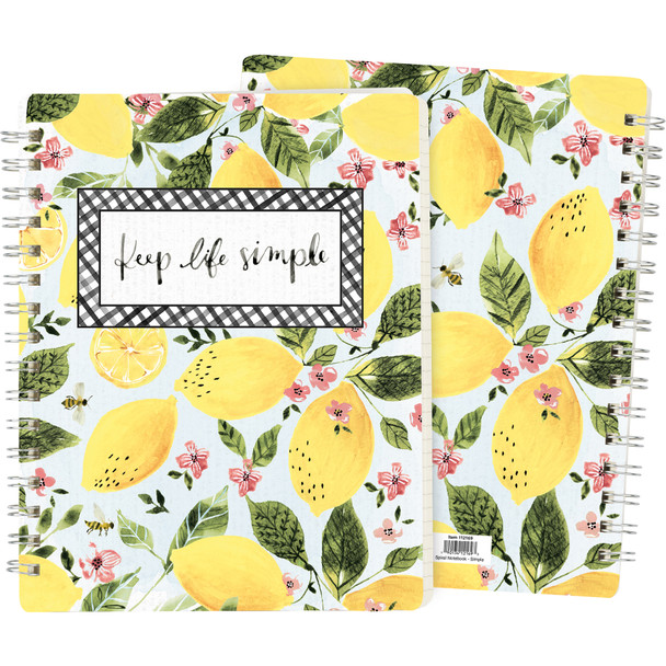 Double Sided Spiral Notebook - Watercolor Lemon & Floral Design - Keep Life Simple (120 Lined Pages) from Primitives by Kathy