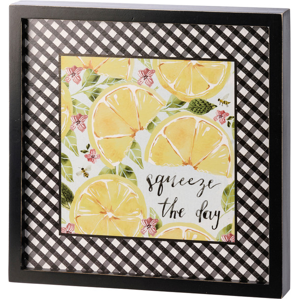 Floral Lemon & Bumblebee Design Squeeze The Day Decorative Wooden Box Sign Décor 12x12 from Primitives by Kathy