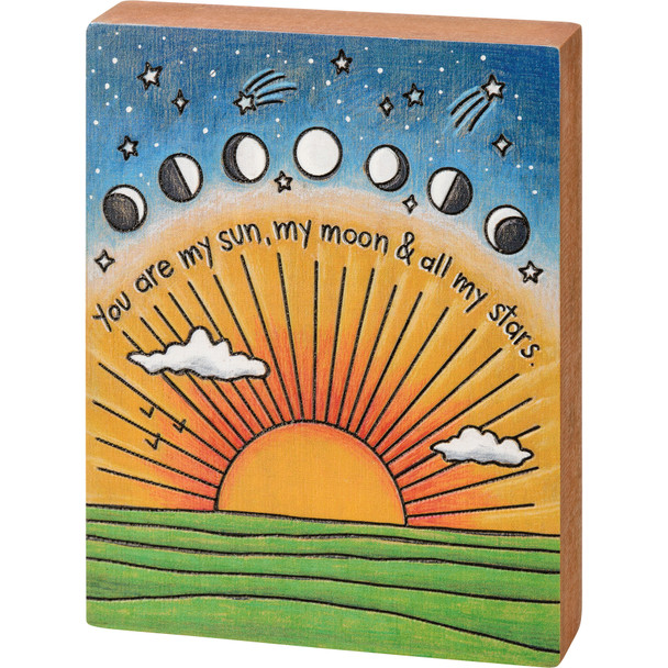 Colorful Woodburn Art Design You Are My Sun My Moon & All My Stars Decorative Wooden Block Sign 4x5 from Primitives by Kathy