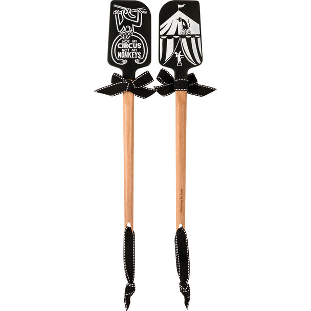 Double Sided Silicone Spatula - Not My Circus Not My Monkeys - Black & White With Wooden Handle from Primitives by Kathy