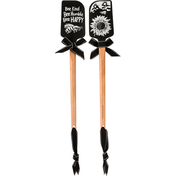 Double Sided Silicone Spatula - Bee Kind Bee Humble Bee Happy - Bumblebee Print Design - Black & White from Primitives by Kathy