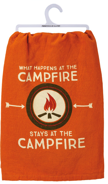 What Happens At The Campfire Stays At The Campfirle Cotton Dish Towel 28x28 from Primitives by Kathy