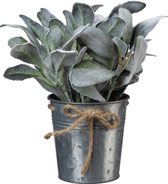 Small Metal Pot Planter With Artificial Lamb's Ear Botanicals from Primitives by Kathy