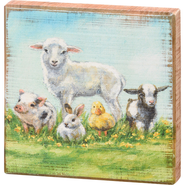 Young Baby Farm Animal Friends Decorative Wooden Block Sign 6x6 from Primitives by Kathy