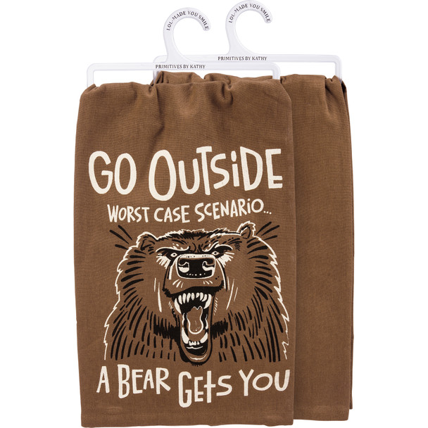 Go Outside Worst Case Scenario A Bear Gets You Cotton Cabin Kitchen Dish Towel 28x28 from Primitives by Kathy