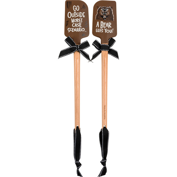 Double Sided Silicone Spatula - Wooden Handle - Go Outside A Bear Gets You from Primitives by Kathy