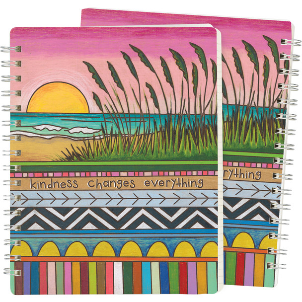 Colorful Dune Grass & Beach Sunset Woodburn Art Spiral Notebook (120 Pages) from Primitives by Kathy