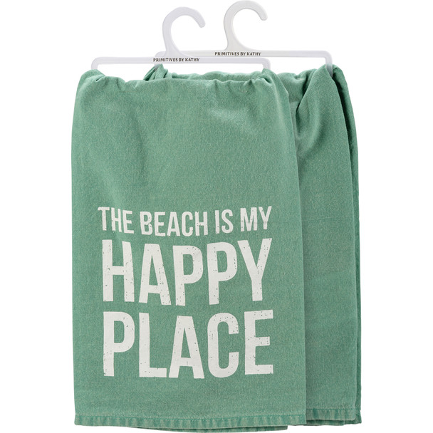 The Beach Is My Happy Place Green & White Cotton Kitchen Dish Towel 28x28 from Primitives by Kathy